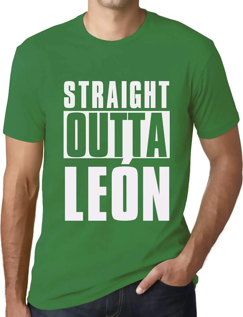 Herren Grafik T-Shirt Straight Outta León Öko-Verantwortlich Vintage Jahrgang Kurzarm Lustige Druck Geburtstag Geschenk Mann