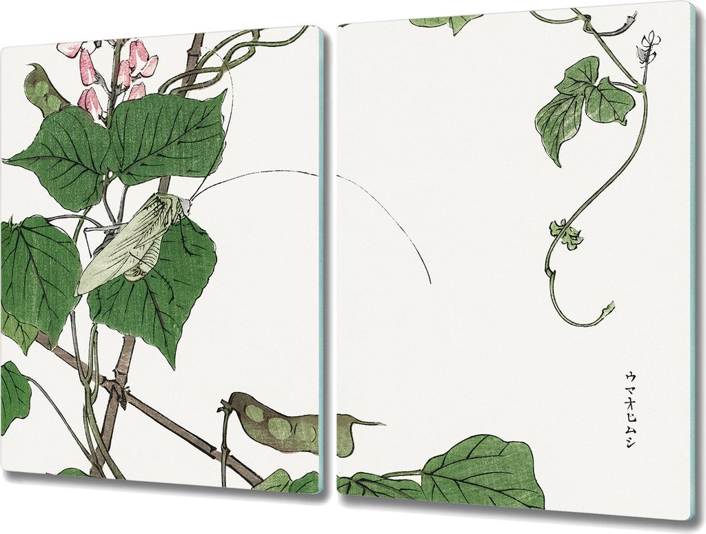 Coloray Schneidebrett Herdabdeckplatte 2x40x52 cm Kochplattenabdeckung Hackbrett Küchenbrett - Blätter Blumen Insekten