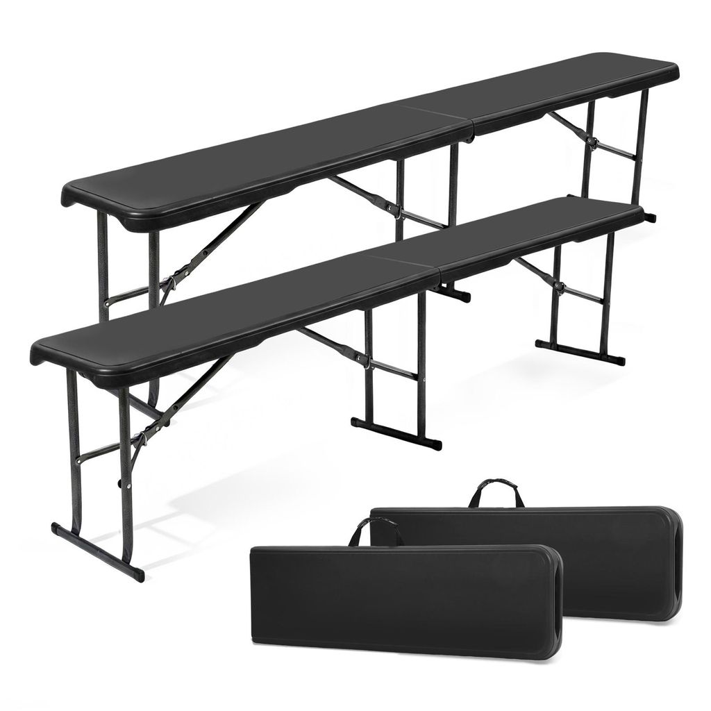 Sekey 2er Set Bierbank Klappbar 8 Personen 183cm Klappbank Campingbank, Schwarz