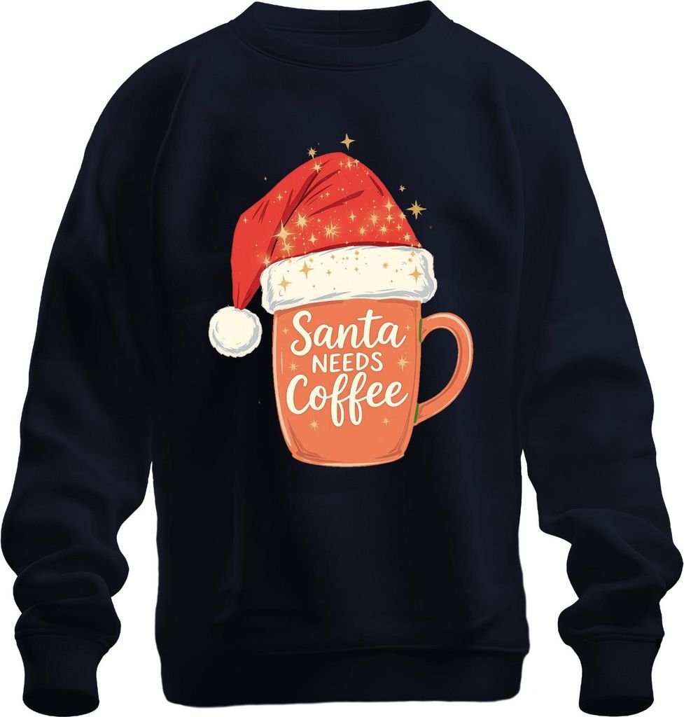 Santa Needs Coffee Weihnachtsmann Kaffee Weihnachten Geschenk Uni Sweatshirt Pullover, Navy, M