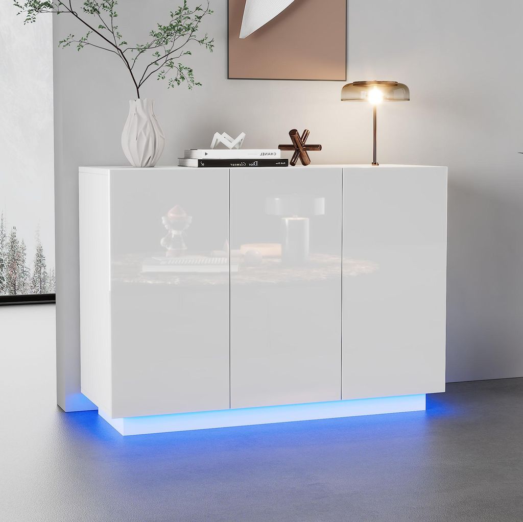 MODFU Buffet Blanc Brillant avec Éclairage LED - Meuble de Image du produit 