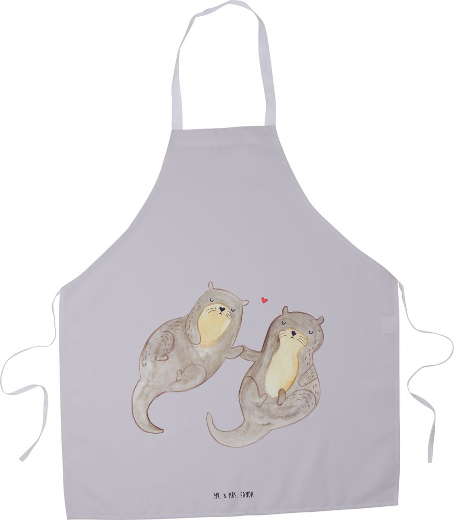 Mr. & Mrs. Panda Schürze Otter Hände halten - Grau Pastell - Geschenk, Gastro, glücklich, Liebe, Koch, Verliebt, Kochschürze, Küchenzubehör, ...