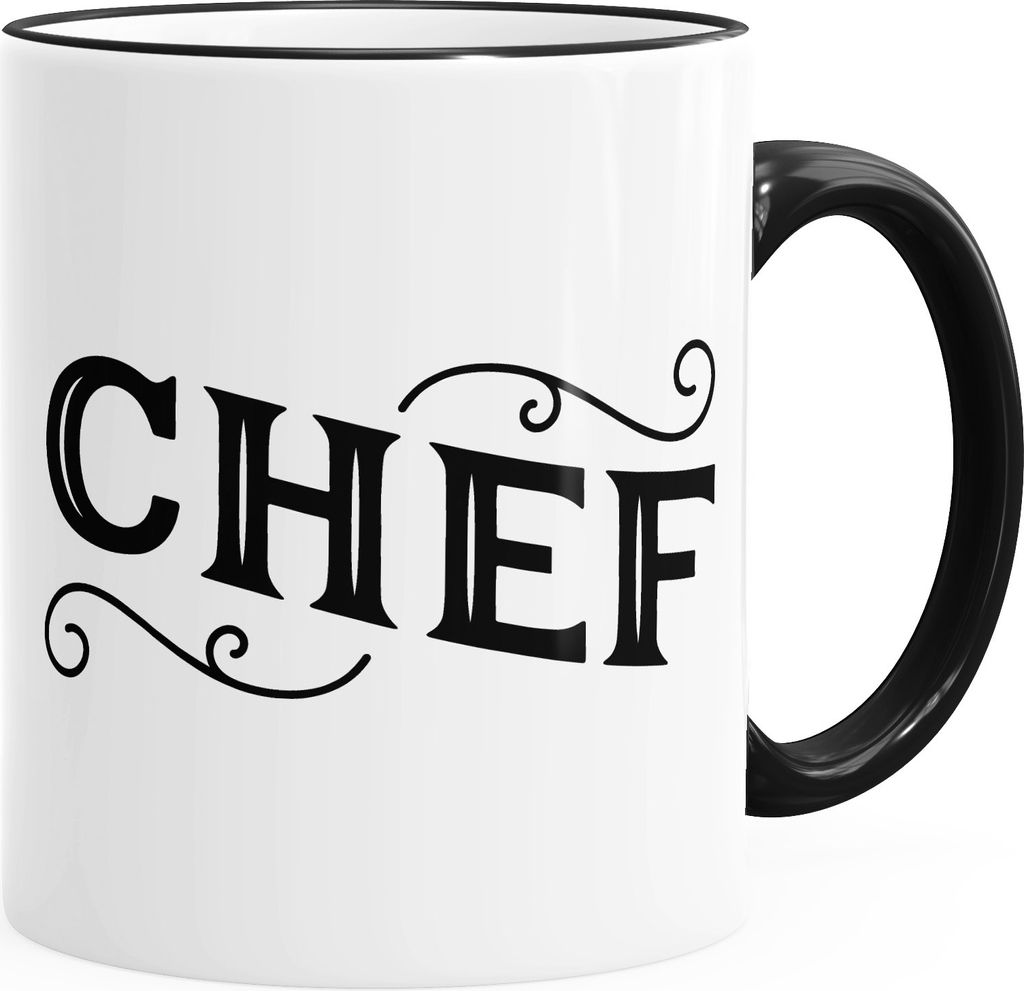 Kaffee-Tasse Chef mit Farbkante und farbigem Henkel MoonWorks schwarz unisize