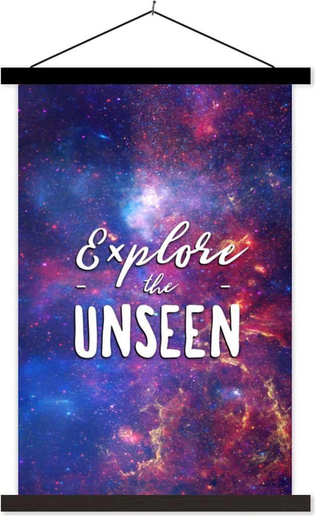 MuchoWow Textilposter Der Weltraum - 'Erforsche das Unsichtbare' - Zitate - Sprichwörter - Jungen - Mädchen - Kinder 60x90 cm mit schwarzem Rah...