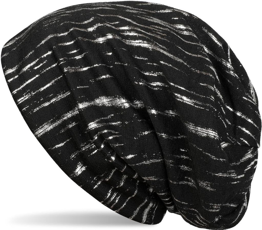 styleBREAKER Beanie Mütze mit Metallic Streifen, Slouch Longbeanie, Uni 04024120