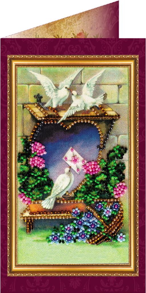 Abris Art Perlenstich Grußkarte Stickpackung "Mit Liebe", bedruckt, 8x14cm