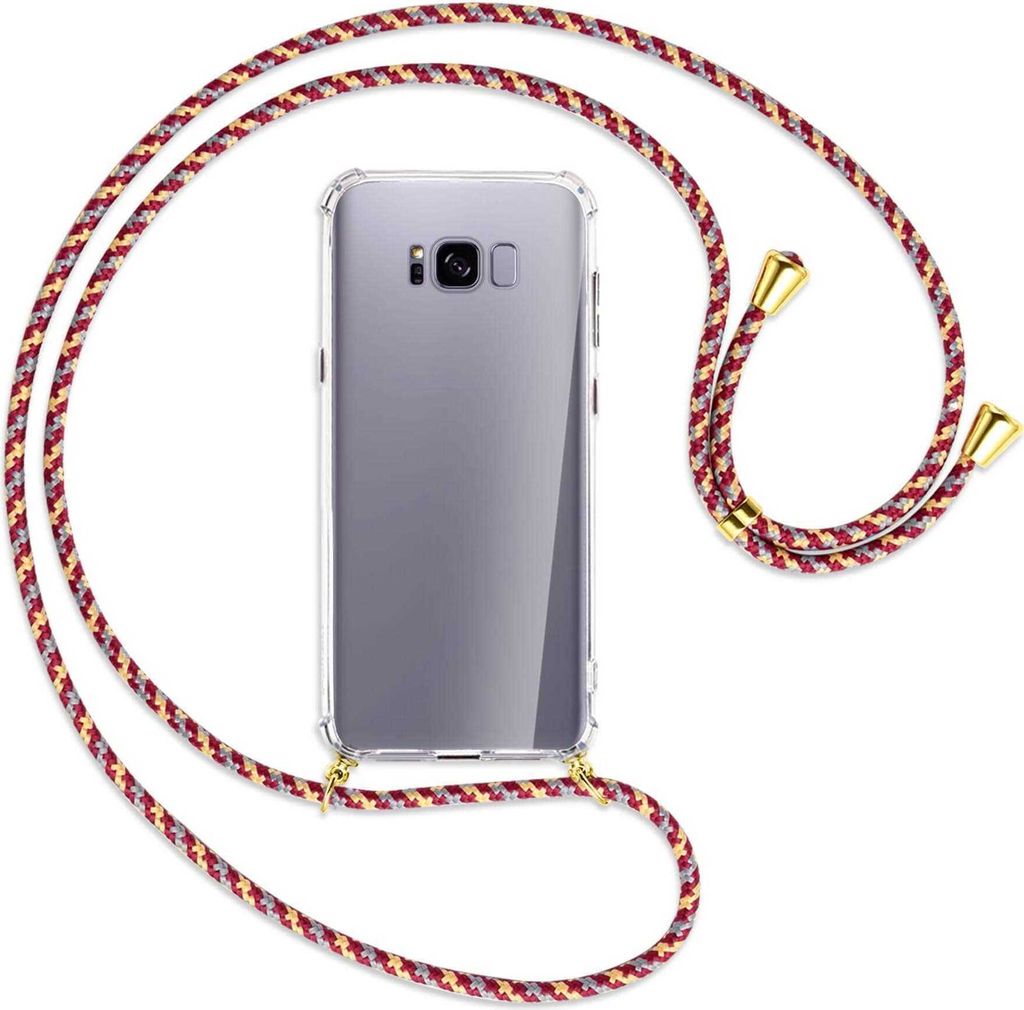 Handykette Backcover-Schutzhülle mit Band (Metall goldfarben) für Samsung Galaxy S8 Plus - weinrot/gelb/grau