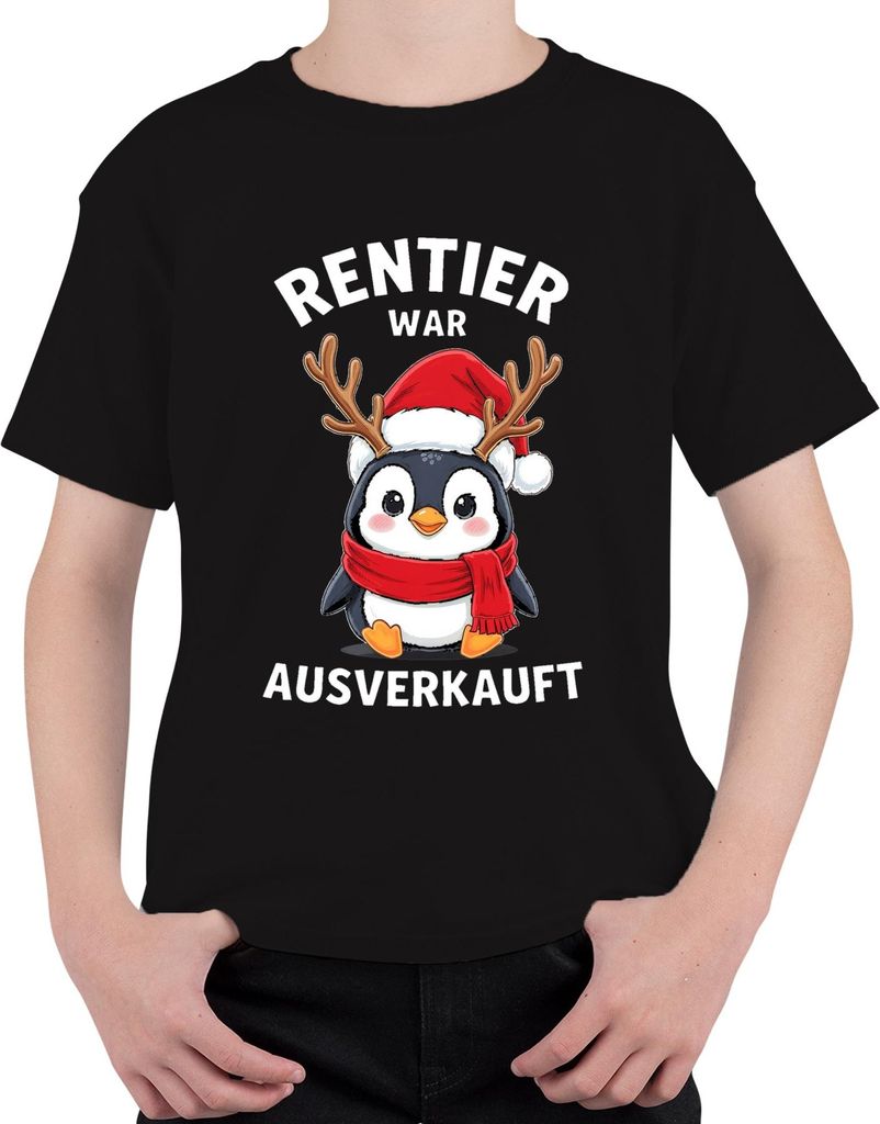 Rentier war t Weihnachten süßer Pinguin Santa Hut Uni Kinder T-Shirt, Schwarz, 128