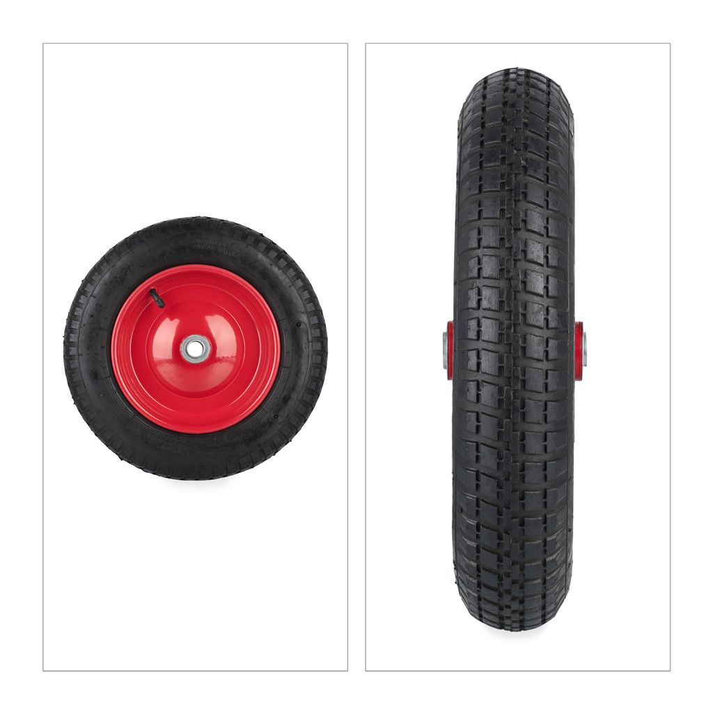 Relaxdays Roue De Brouette 3.50-8 Increvable Avec Axe Fixe - Pneu PU, Charge 120 Kg, Noir Et Rouge