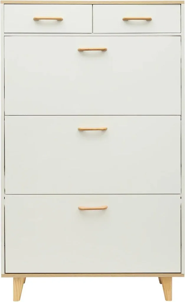 Rangement chaussures pour entrée étroite avec 3 portes et tiroirs - Bois