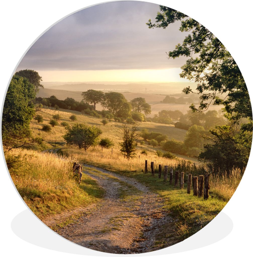 MuchoWow Rundes Wandbild - Runde Bilder Ungepflasterter Weg entlang von Ackerland in England Ø 90 cm Kreis Wanddekoration Kunststoff - Wandkreis...
