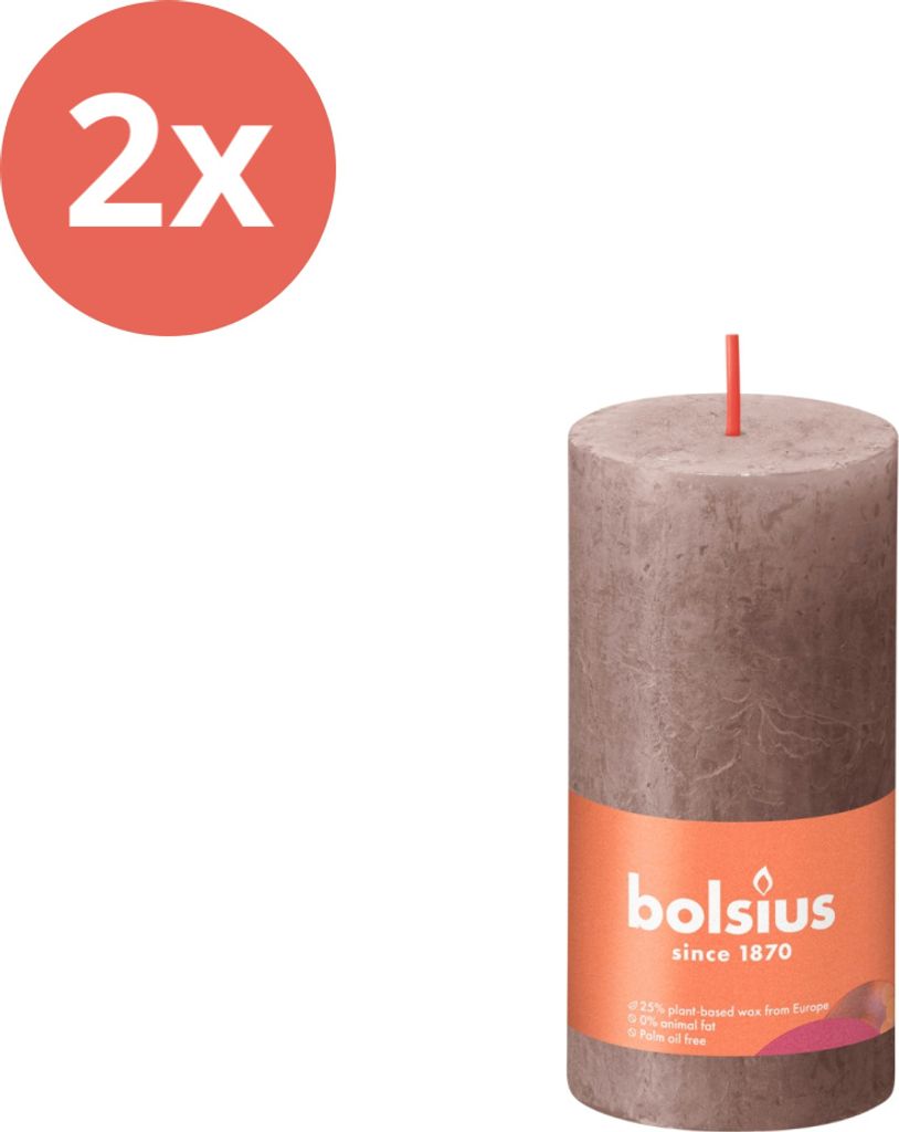 Bolsius - Rustikale Stumpenkerze - 100/50 - 1 Stück pro Packung - Rustikales Taupe - Vorteilspack - 2 Stücke