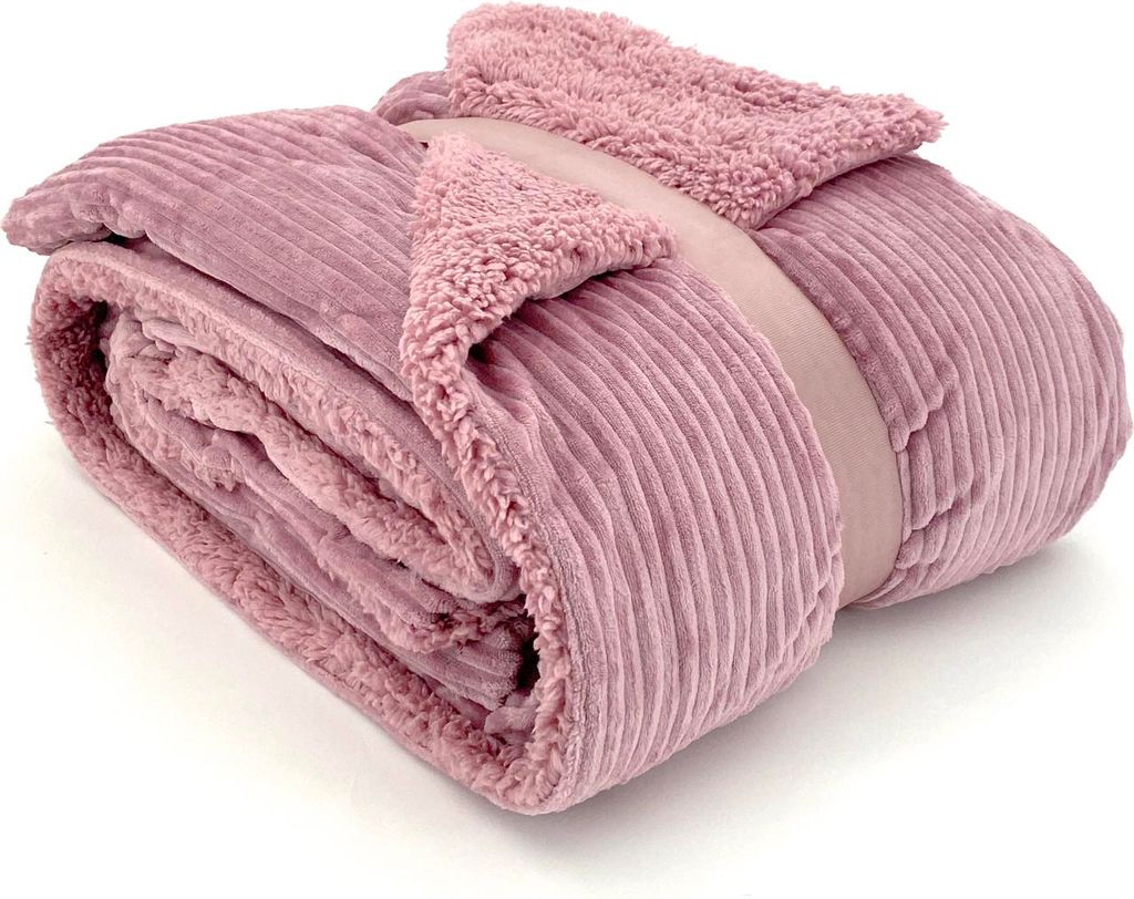 heimtexland super dicke Cord Kuscheldecke mit flauschigem Sherpa Fell Wohndecke 200x150 Decke Typ767 Rosa