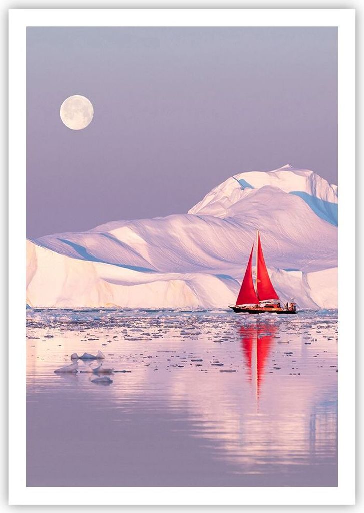 Poster - Poster ohne Rahmen - Segelschiff Mond Gletscher - 70x100 cm - Wand Bild - Wanddeko - Wandbilder - Kunstposter - Wandposter - Bilder - Kuns...