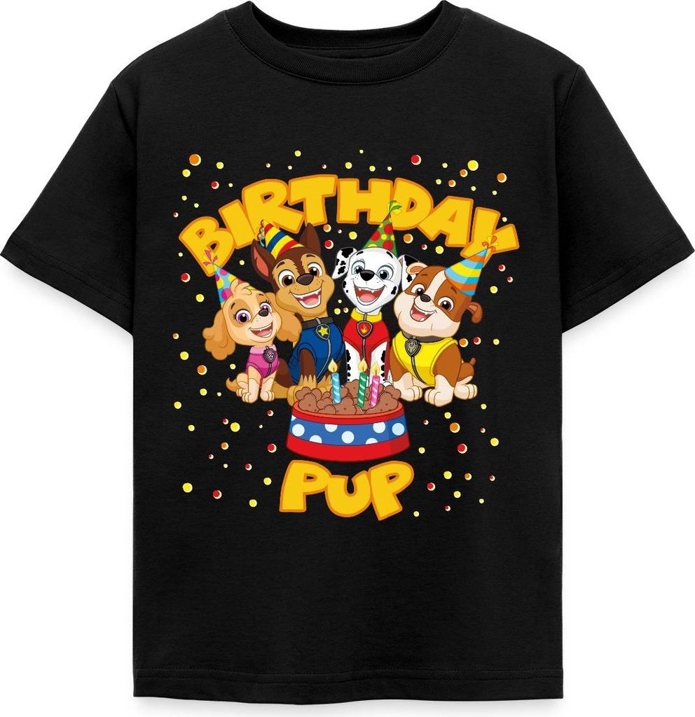 Spreadshirt Paw Patrol 'Birthday Pup' Geburtstags-Design Kinder T-Shirt, 110/116 (5-6 Jahre), Schwarz