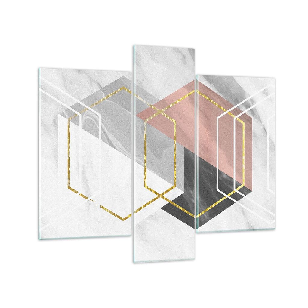 Bilder auf glas - 3 Teile - Zahlen Weiß Golden - 95x80cm - Glasbilder - Wandbilder - Bilder - zum Aufhängen bereit - Wanddekoration aus Glas - Gl...