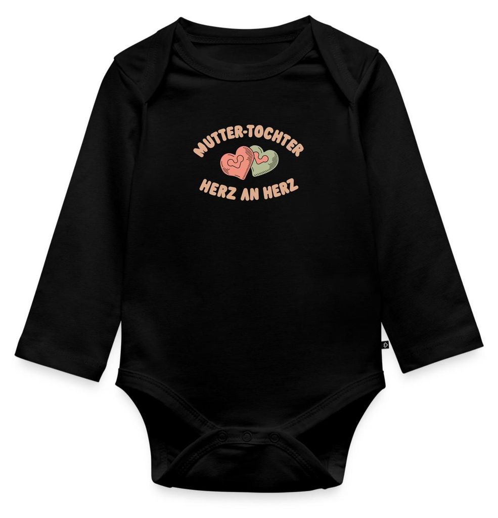 Spreadshirt Mutter-Tochter Herz an Herz Tages Baby Body Langarm, 86 (12-18 M.), Schwarz