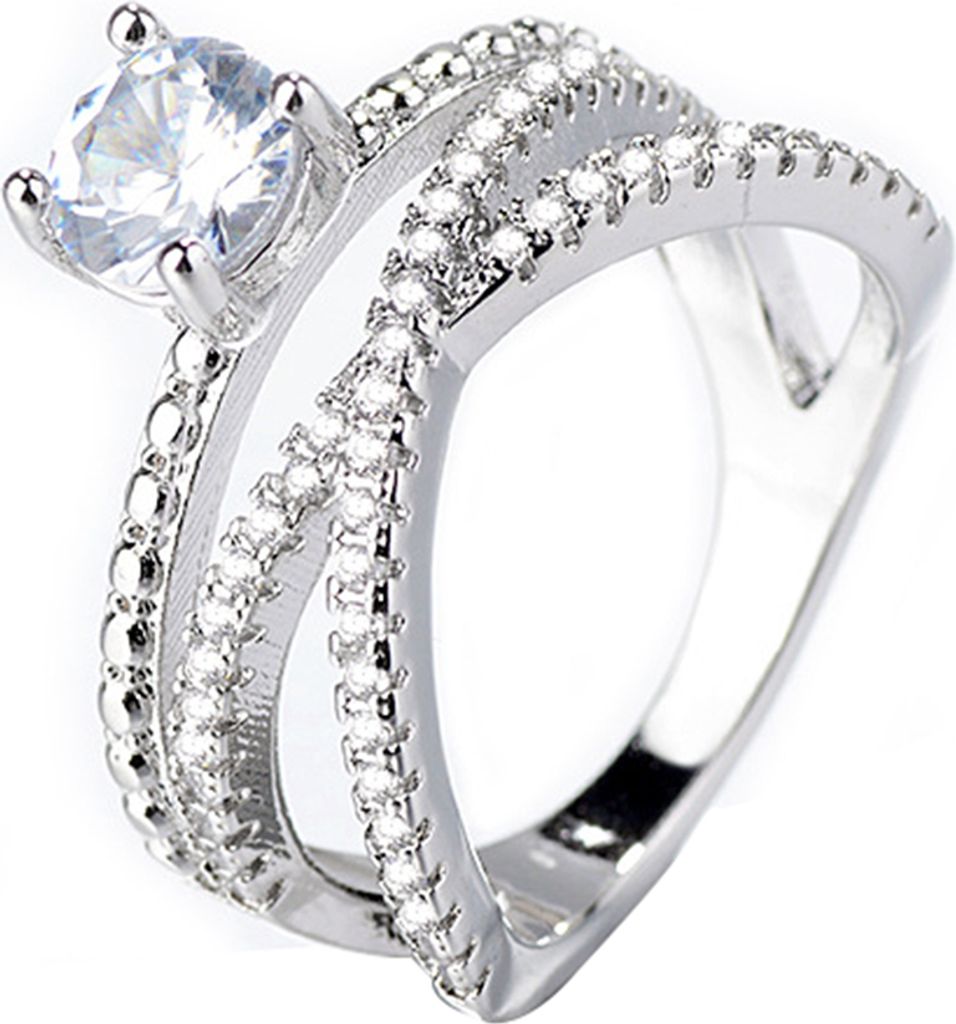 Glamour Woman Faux Edelstein Braut Hochzeit Verlobung Kreuz Ring Fingerschmuck-Silber,US 9