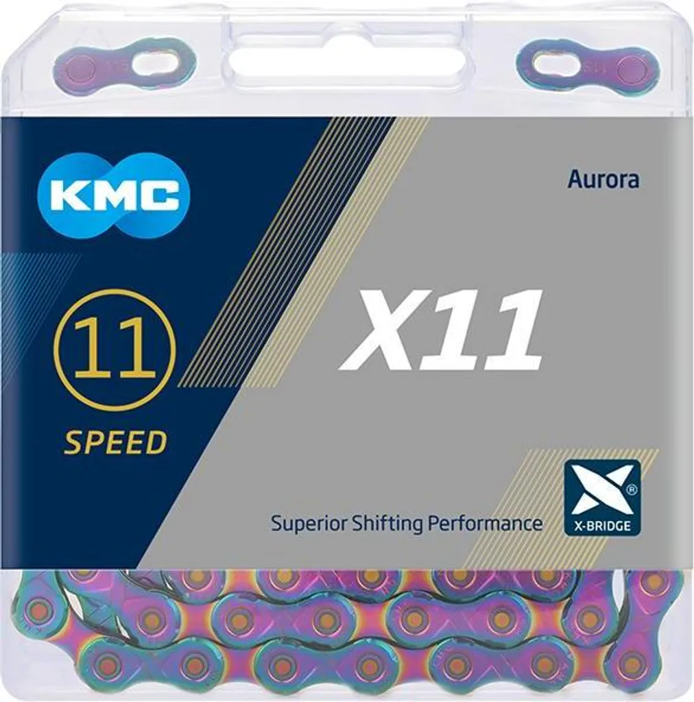 KMC Chaîne X11 Aurora Blue 1/2 x 11/128 118 Maillons pour Vélo 11V