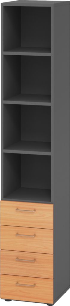 bümö smart Schubladen Regal - 4 Schübe - Nachbildung: Graphit/Buche