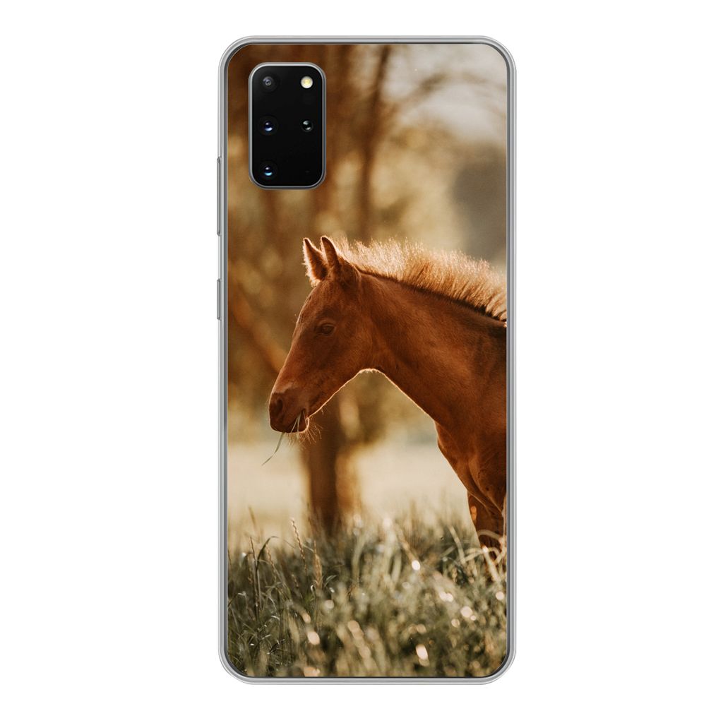 MuchoWow Handyhülle Schutzhülle Hülle für Samsung Galaxy S20 Plus Pferd - Licht - Wiese Silikon Softcase Handy Hülle - Hartschale
