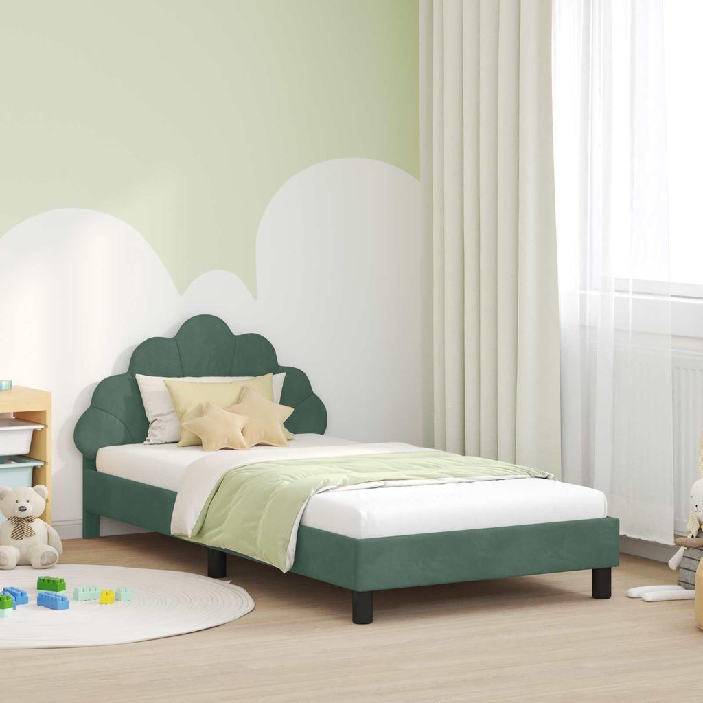 Maison Exclusive - Kinderbettgestell mit Kopfteil Meergrün 90 x 190 cm Samt