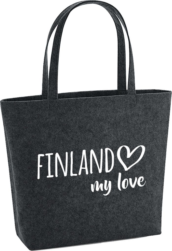 Huuraa Filzshopper Finland my love 22 Liter Charcoal Melange Filztasche Geschenkidee