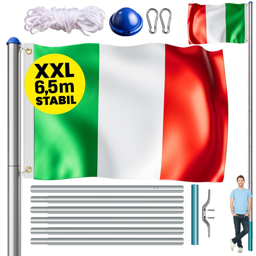 MONZANA® Fahnenmast 6,5m Seilzug Bodenhülse inkl. Italien Produktbild 