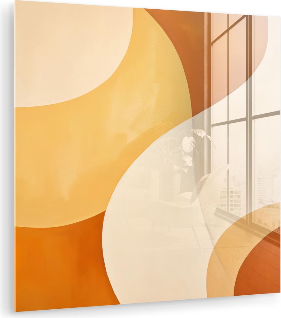 MuchoWow Glasbilder - Bilder auf Wandbild - Foto auf Glas Abstrakt - Muster - Modern - Beige - Orange 50x50 cm Wanddekoration aus Glas - Acrylglasb...