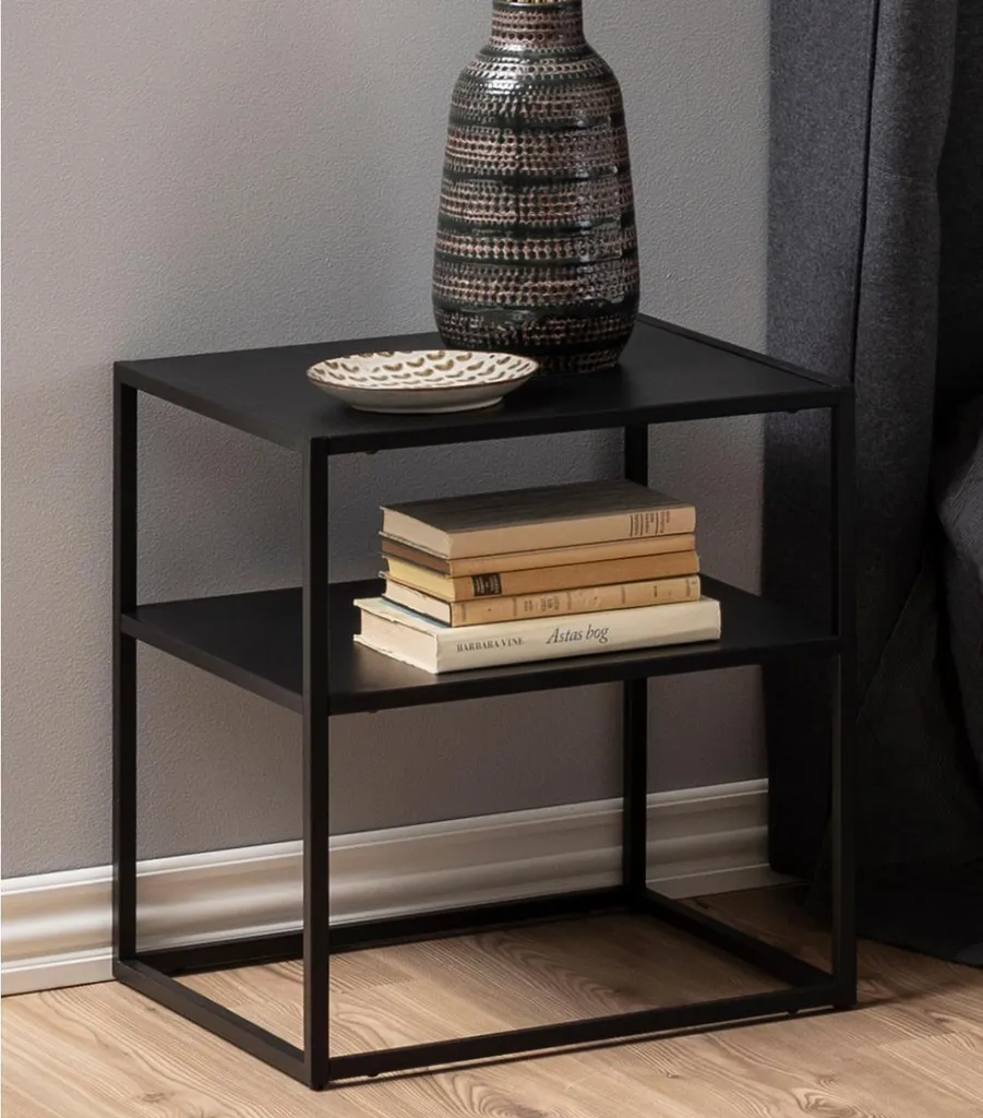 Table de chevet en acier noir robuste New Haven - Finition mate 45 cm