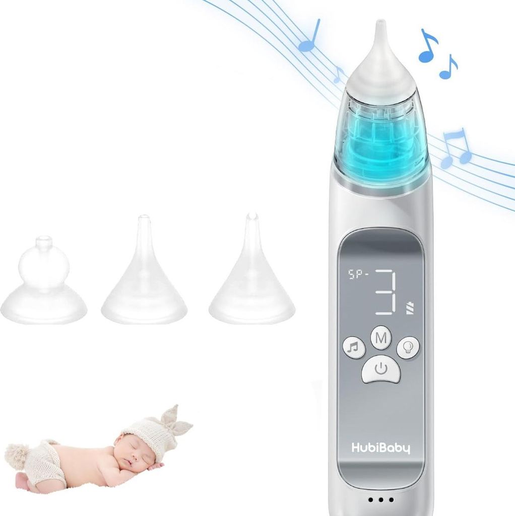 Baby Nasenreiniger elektrisch, 3-Stufen-Saugkraft, Sound & Licht,700mAh, BPA-frei, Aufbewahrungsbox