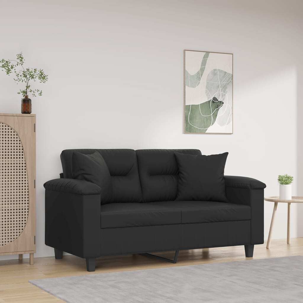 ZMH 2-Sitzer-Sofa mit Zierkissen Schwarz 120 cm Kunstleder