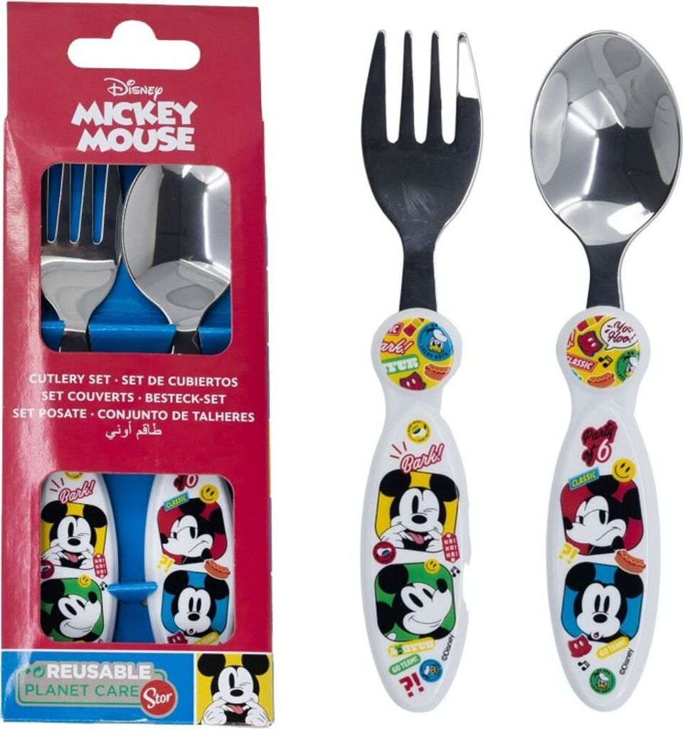 Kinder Besteck-Set Mickey Mouse | Micky Maus | 2-teilig Gabel, Löffel