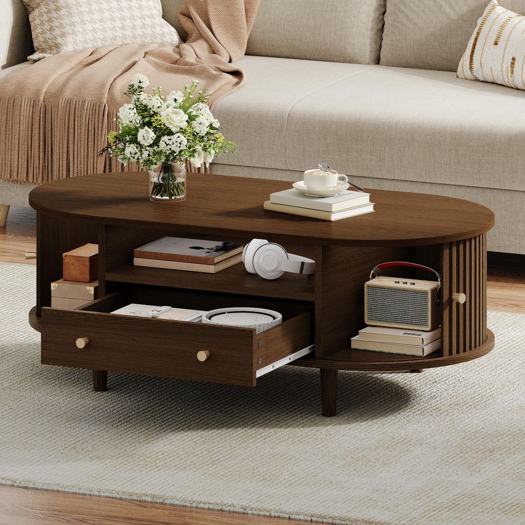 Merax Couchtisch mit Rolltür, Sofatisch mit 1 Schublade und Produktbild 