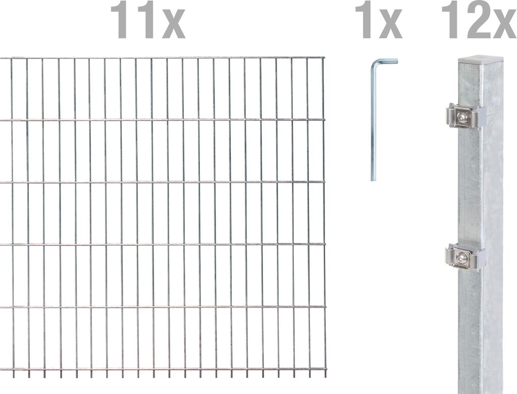 Alberts Doppelstabmattenzaun 8-6-8, Matten 2,50 m, Höhe 2,03 m, Länge 27,5 m, feuerverzinkt, Zaun als Komplettset, Pfosten mit Abdeckleiste 60x40 mm