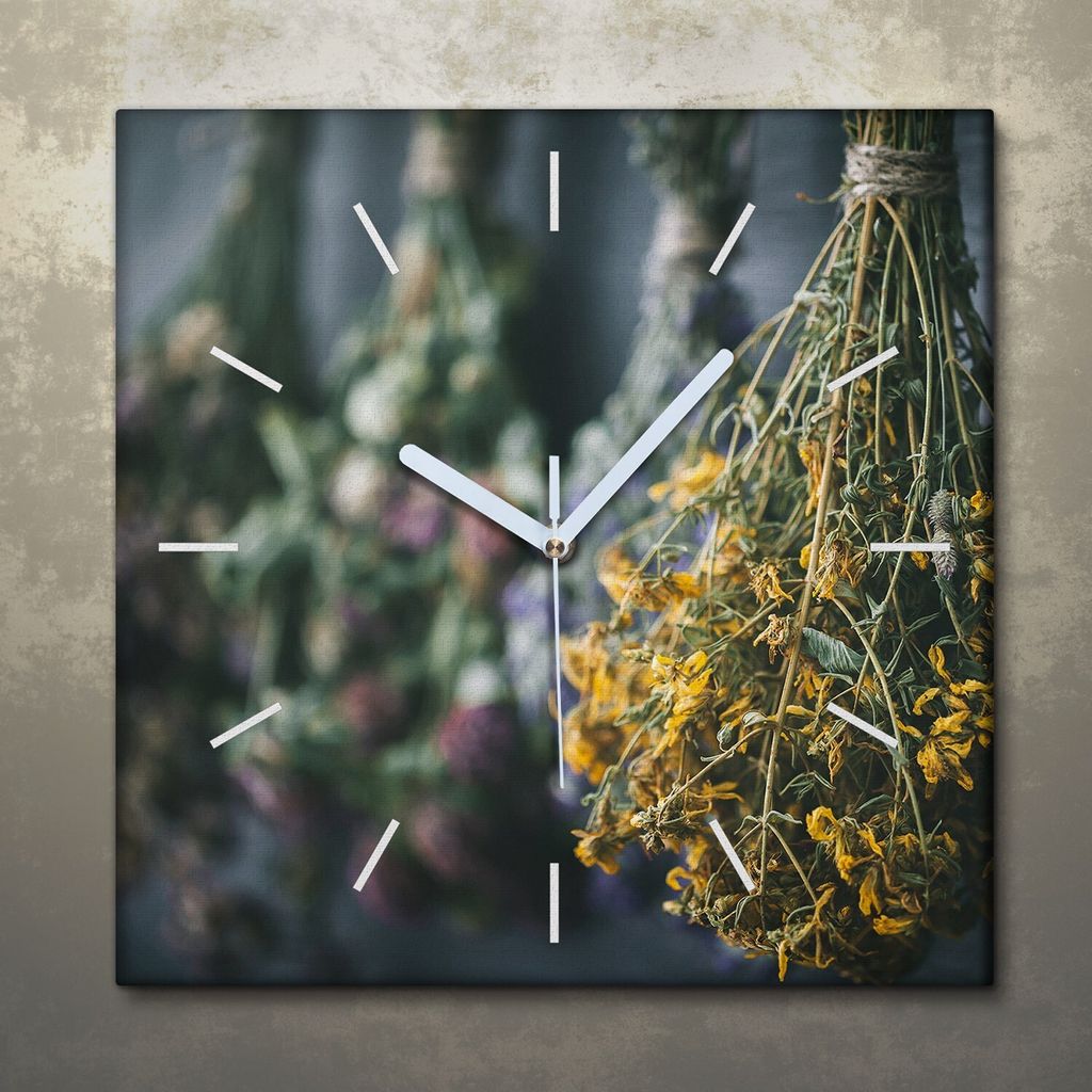 Wohnzimmer Leinwand Uhr Geräuschlos Küche 30x30 Hängende, Kräuter, Herbs, weiße Zeiger