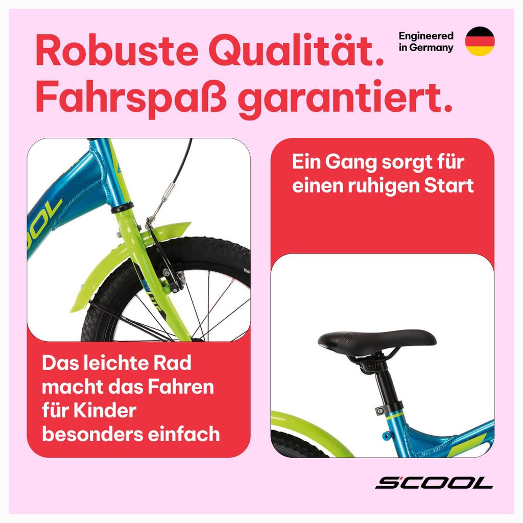 Kinderfahrrad 16 Zoll S'COOL XXlite 16-1S - Blue/Lime