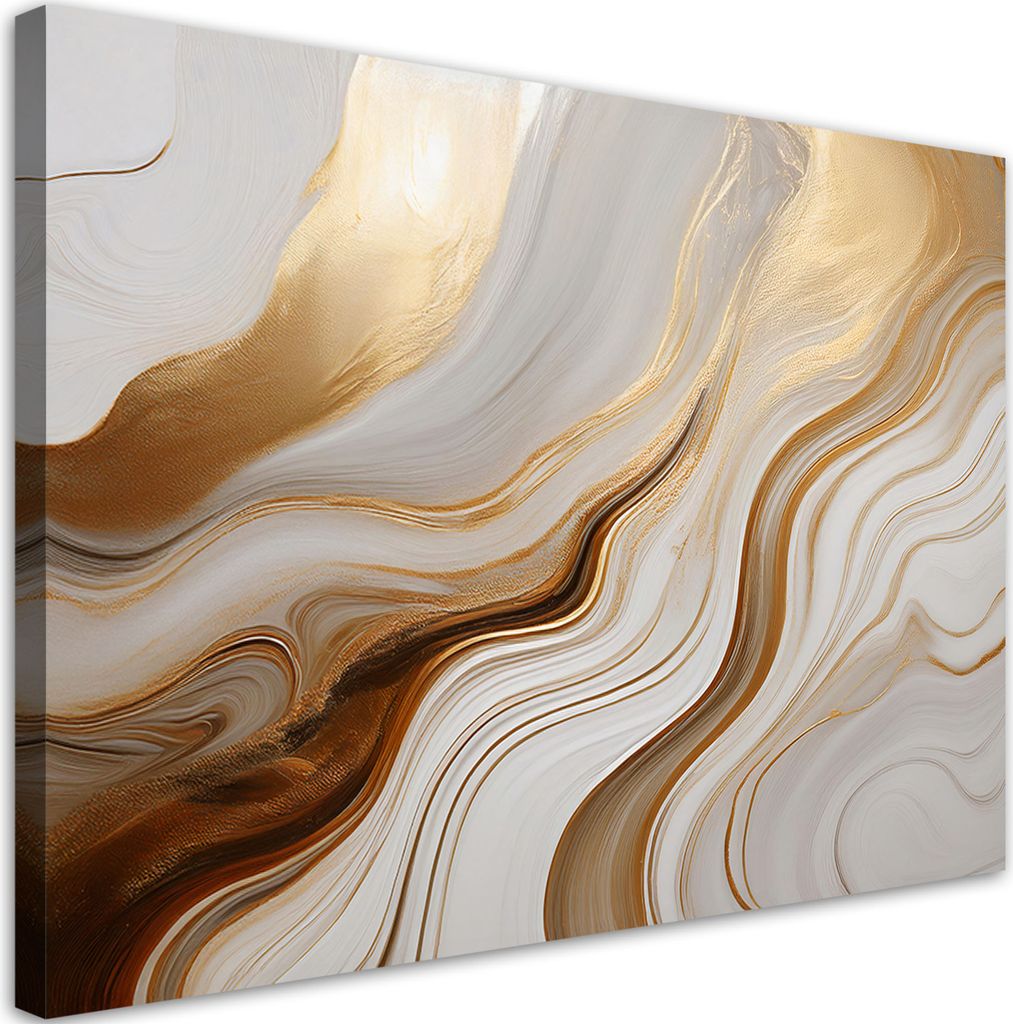 Leinwandbild Marmor mit Gold Abstrakt Beige 90x60 Feeby Gold bild für die wand bereit zum aufhängen