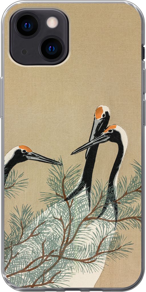 MuchoWow Handyhülle Schutzhülle Hülle für Telefoonhoesje iPhone 13 mini Blätter - Kranich - Tiere - Skandinavisch - Japan Silikon Softcase H...