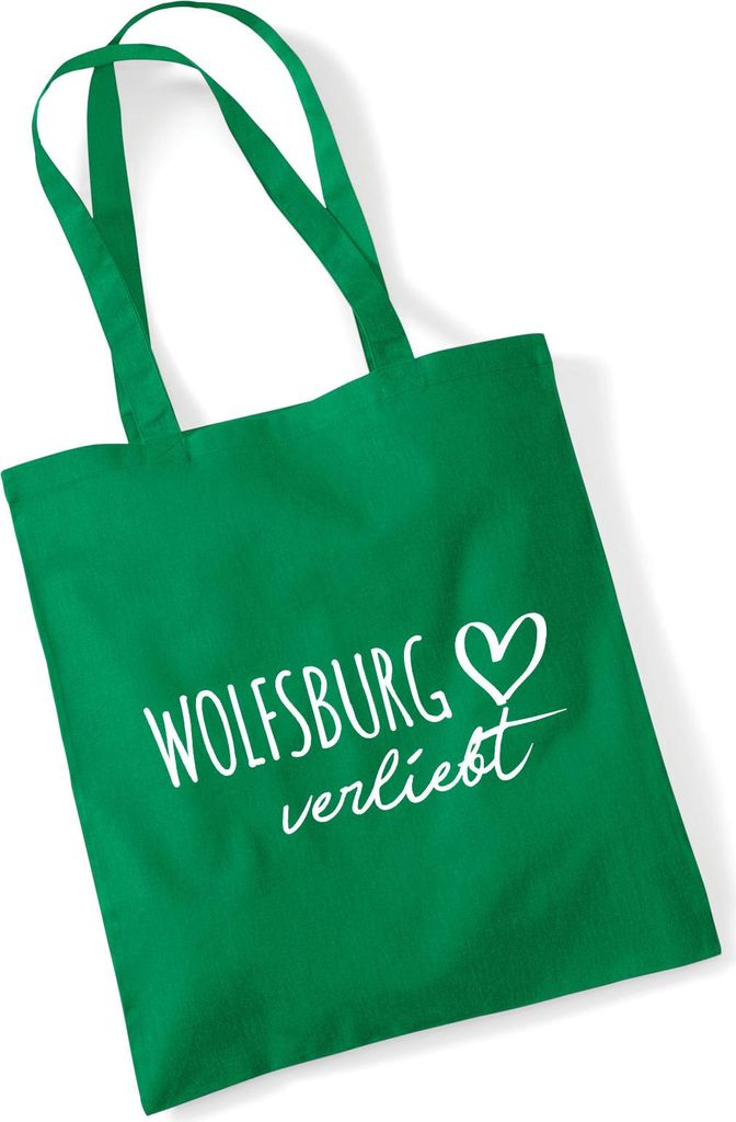 Huuraa Jutebeutel Wolfsburg verliebt 10 Liter Kelly Green Baumwolle Tasche Geschenkidee