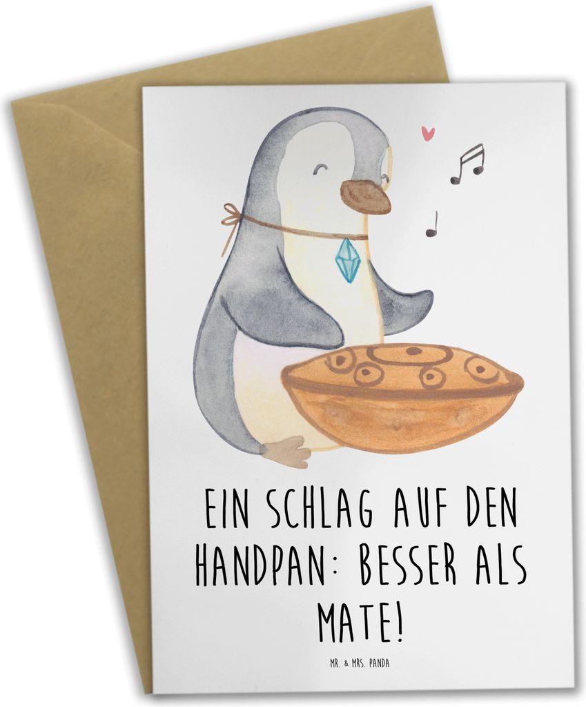 Mr. & Mrs. Panda Glückwunschkarte Handpan Zauber - Weiß - Geschenk, Musikinstrument, Klänge, Musiker, firmungskarte, weihnachtskarten, einladung...