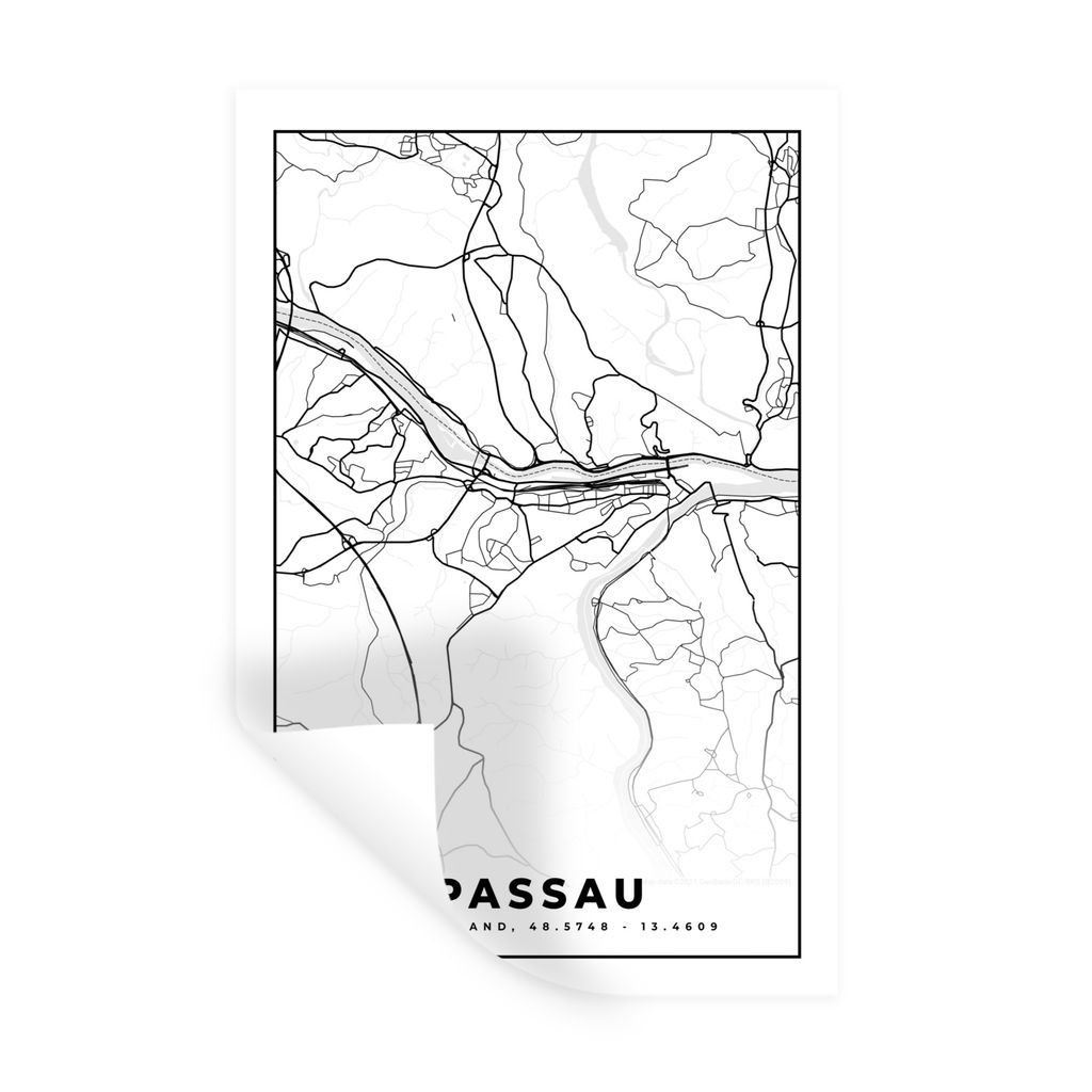 MuchoWow Wandtattoo Wandsticker Wandaufkleber Karte - Passau - Stadtplan - Karte 60x90 cm Selbstklebend und Repositionierbar - Sticker - Dekorfolie