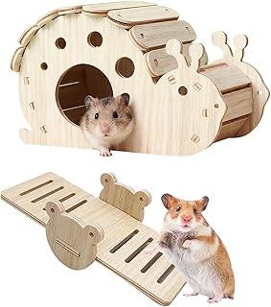 Hamster Haus aus Holz, Schneckenform Hamsterhaus, Meerschweinchen Haus, Nagerhaus, Meerschweinchenhaus, Hamster Versteck mit Hamster Spielzeug Wipp...