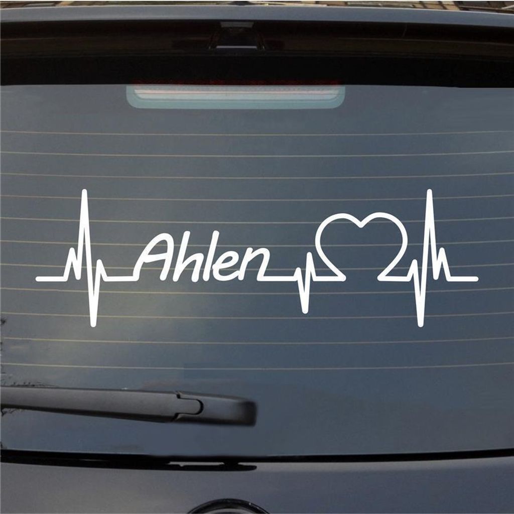 Heckscheibenaufkleber Ahlen Herzschlag Puls Stadt Liebe 55x17 cm Weiss Matt Auto Aufkleber Sticker