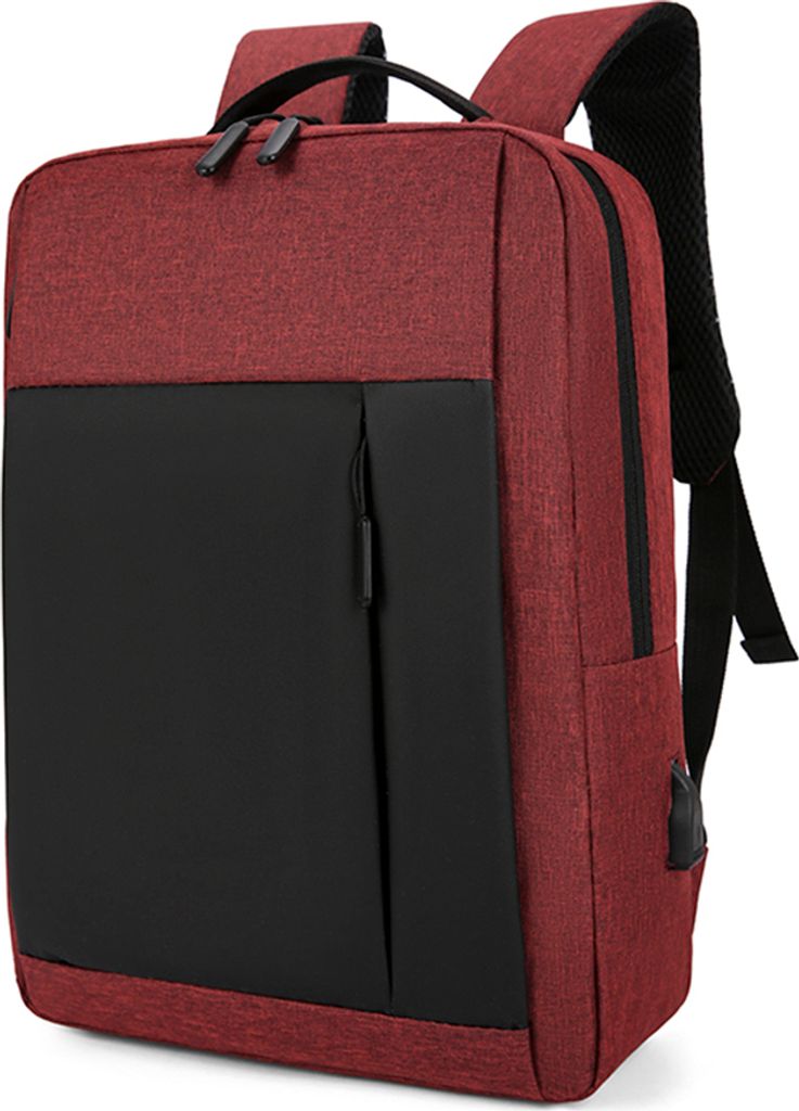 15,6-Zoll-Laptop- und Tablet-Rucksack, wasserdicht, gewichtsreduzierende Schultergurte, reflektierendes Streifendesign, USB-Ladeanschluss, Rot