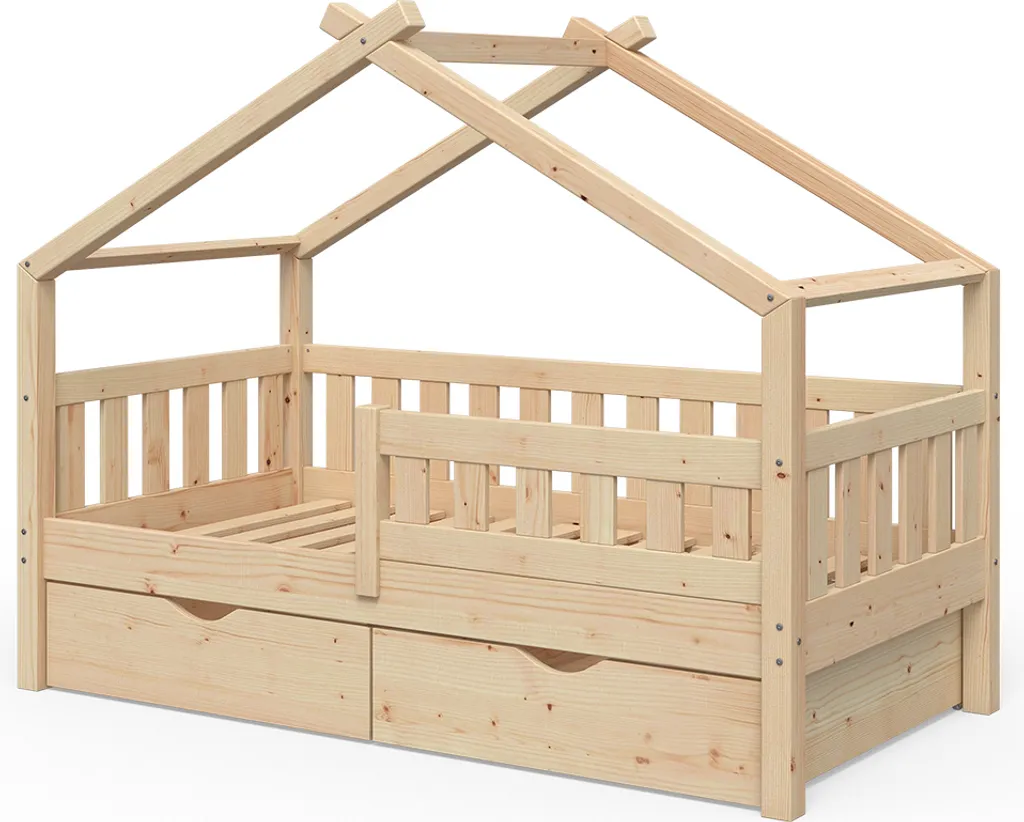 Lit enfant cabane 80x160 bois massif avec rangements tiroirs Vitalispa 33271