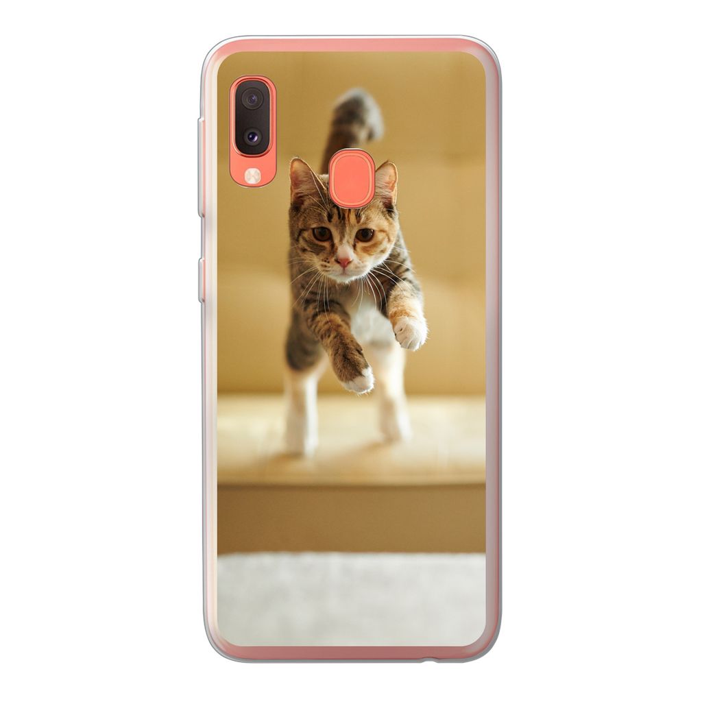 MuchoWow Handyhülle Schutzhülle Hülle für Samsung Galaxy A20e Katze - Frühling - Stuhl Silikon Softcase Handy Hülle - Abdeckung