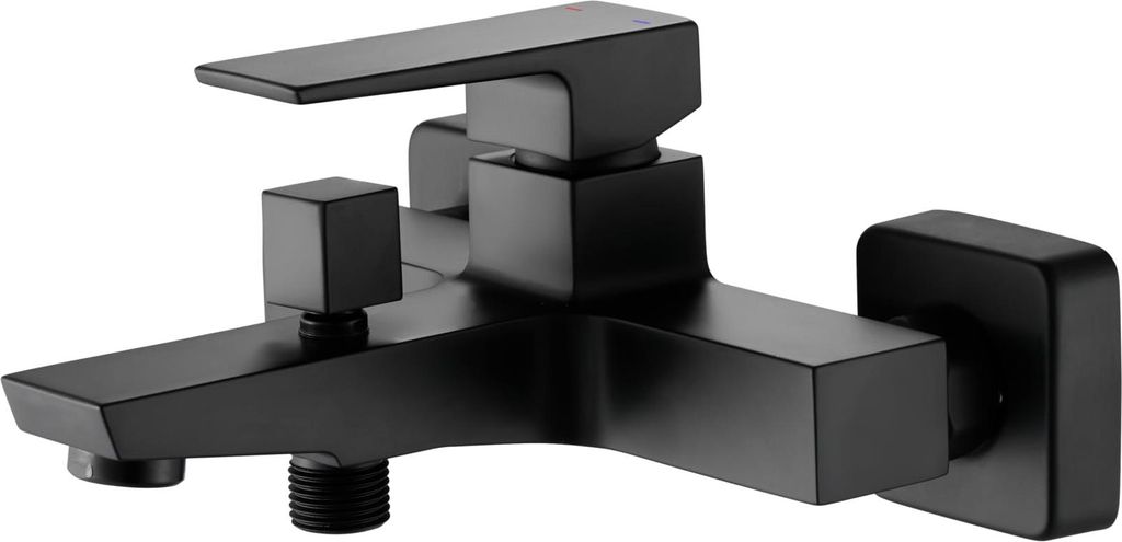 A black matte bathtub faucet.