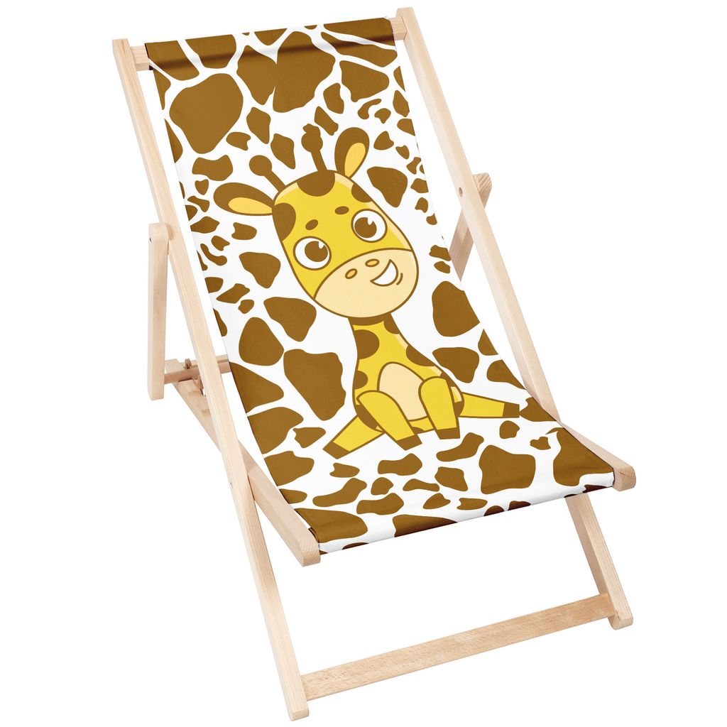 DreamRoots Liegestuhl Holz, Buchenholz bis zu 130 kg, Sonnenliege klappbar mit 3-stufiger Neigungsregulierung der Rückenlehne, Giraffina