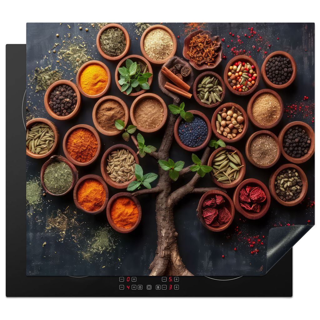 KitchenYeah Herdabdeckplatte Kräuter - Baum - Küche - Kochen , 59x52cm, Küche Deko, Glaskeramikfeld Herdabdeckung, Abdeckplatte fùr Kochfeld